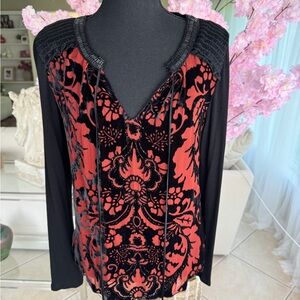 Hale Bob Crushed velvet Top Red Black - Sample Size S/M